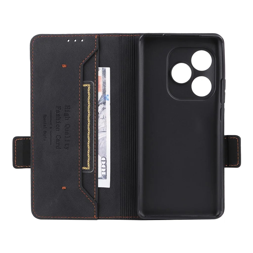 For Realme GT 6 5G / GT 6T 5G / GT Neo6 5G / GT Neo6 SE 5G Case Leather Wallet Hardware Decor Phone Cover - Black - 5