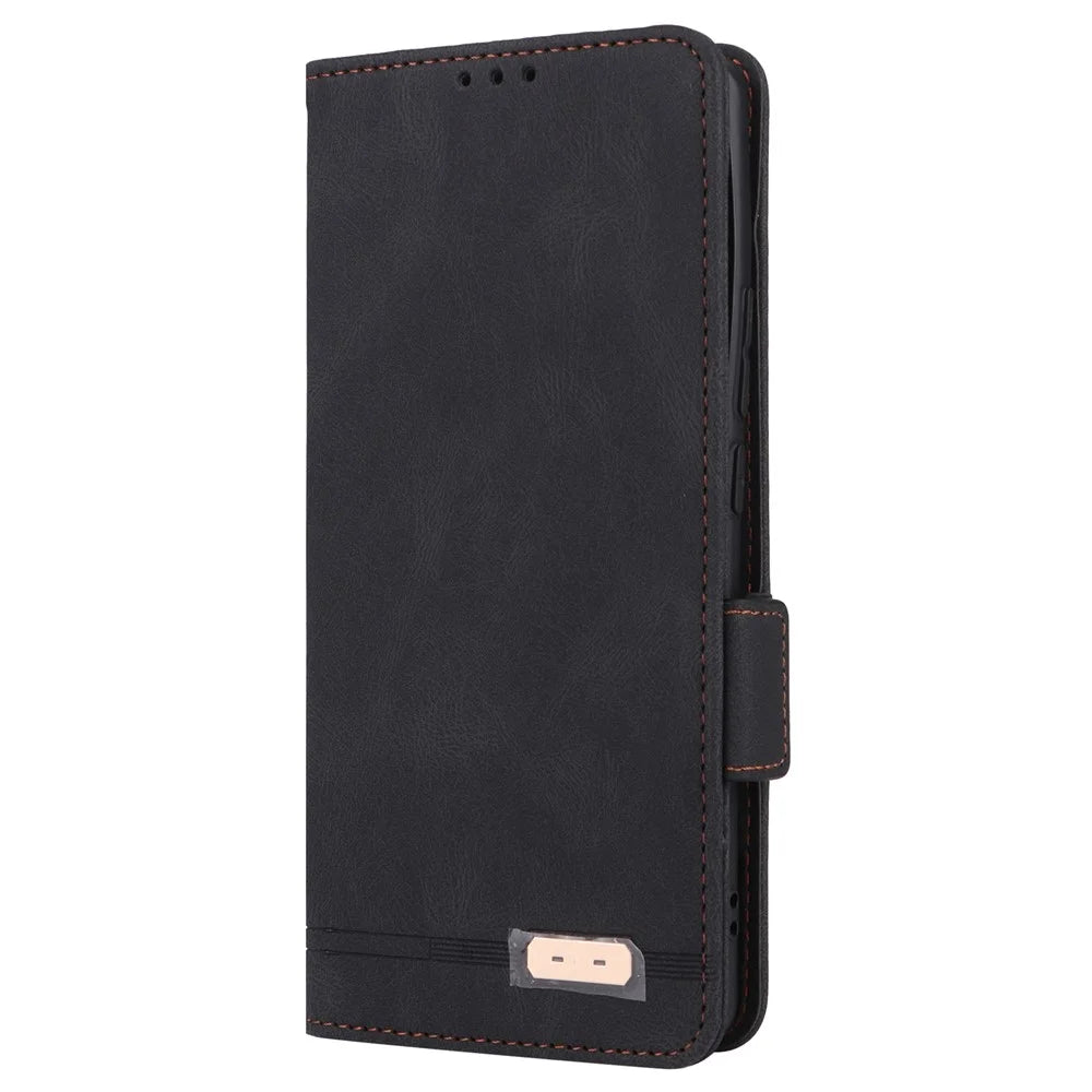 For Realme GT 6 5G / GT 6T 5G / GT Neo6 5G / GT Neo6 SE 5G Case Leather Wallet Hardware Decor Phone Cover - Black - 6