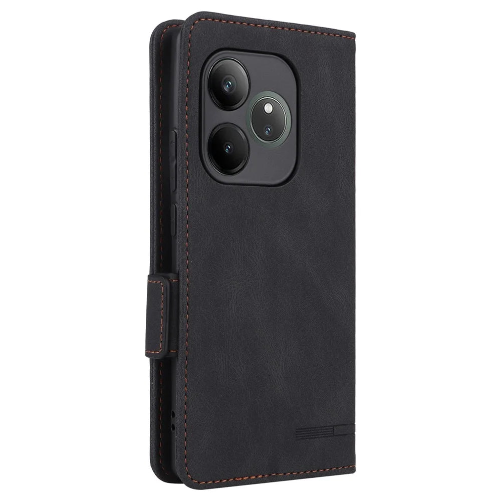 For Realme GT 6 5G / GT 6T 5G / GT Neo6 5G / GT Neo6 SE 5G Case Leather Wallet Hardware Decor Phone Cover - Black - 7