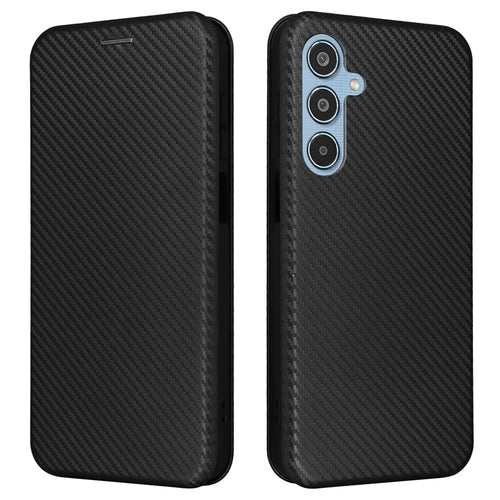 For Samsung Galaxy M35 5G Case Card Holder Carbon Fiber Texture Leather Cell Phone Cover - Black - 1