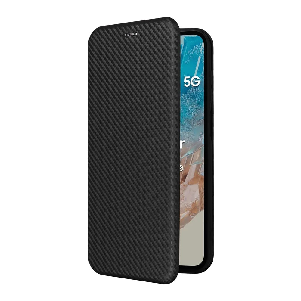 For Samsung Galaxy M35 5G Case Card Holder Carbon Fiber Texture Leather Cell Phone Cover - Black - 7