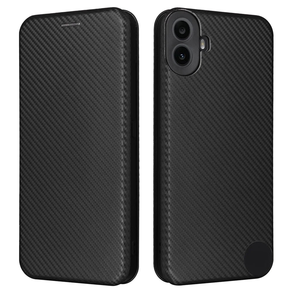 For Nothing CMF Phone 1 Case Carbon Fiber Texture Drop-Proof PU Leather Phone Cover - Black - 1