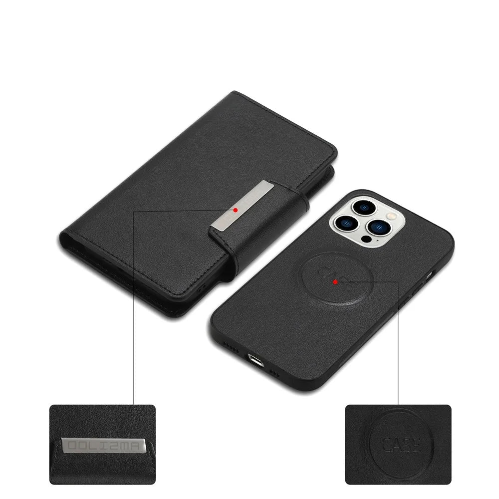 For iPhone 14 Pro Ultra-thin Detachable Leather Wallet Phone Case Shockproof Magnetic Clasp Cellphone Shell - Black - 3