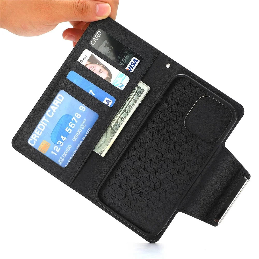 For iPhone 14 Pro Ultra-thin Detachable Leather Wallet Phone Case Shockproof Magnetic Clasp Cellphone Shell - Black - 6