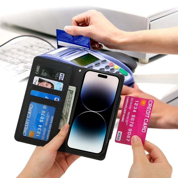 For iPhone 14 Pro Max Ultra-thin Detachable Leather Wallet Phone Case Anti-fall Magnetic Clasp Cellphone Shell - Black - 7