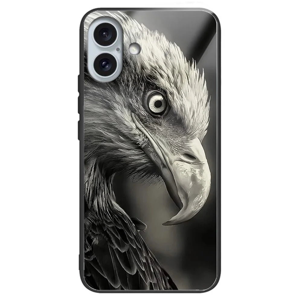 For iPhone 16 Plus TPU Case Tempered Glass Back Phone Cover Pattern Printing - Style A - 1
