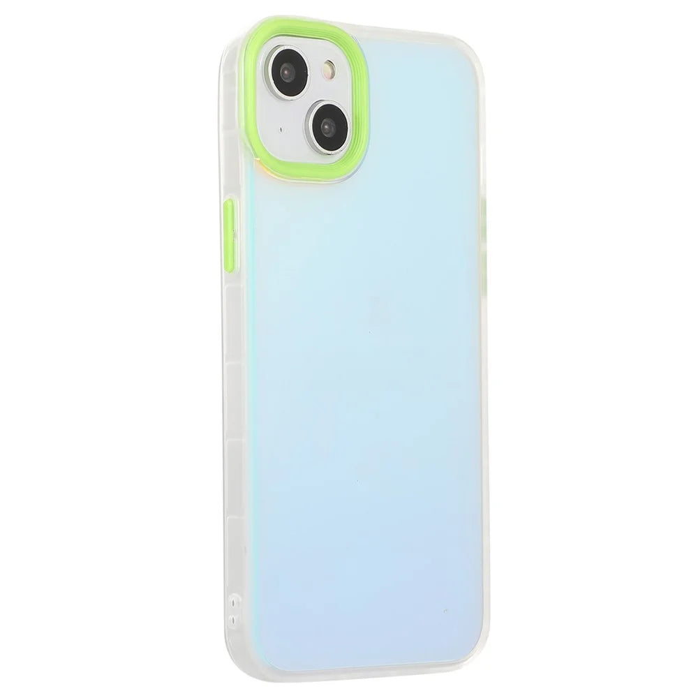 For iPhone 14 Anti-Drop Phone Case Hard PC Soft TPU Shockproof Case Protective Laser Matte Phone Cover - Green - 1