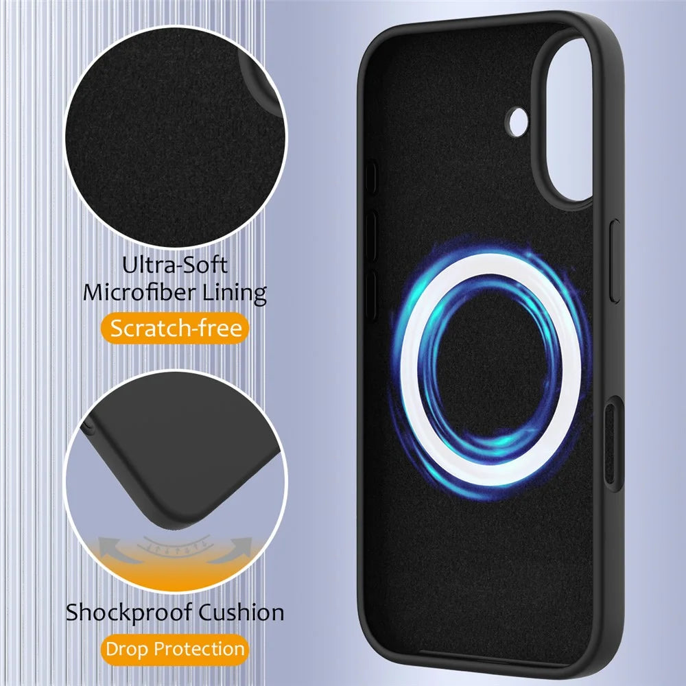 For iPhone 16 Case Compatible with MagSafe Anti-Drop Liquid Silicone Phone Cover - Black - 7