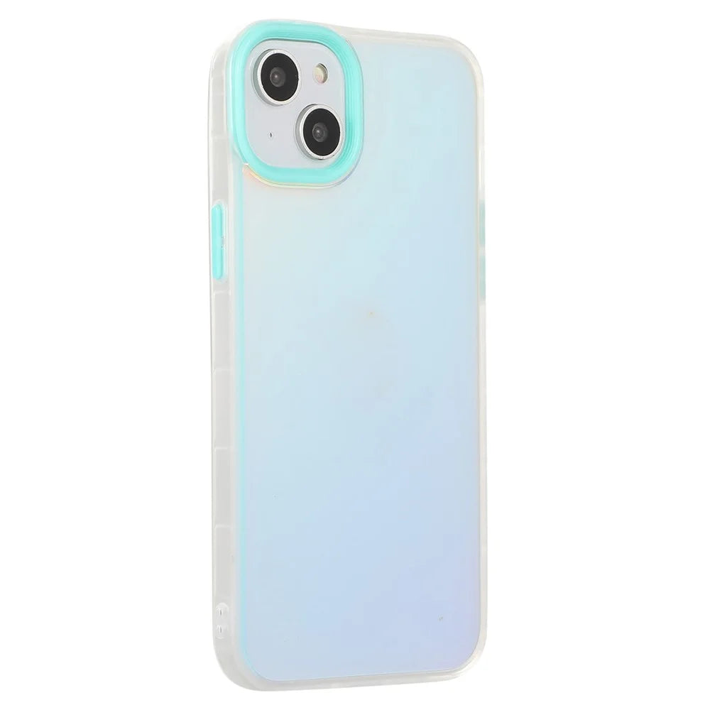 Protective Case for iPhone 14 Plus PC+TPU Laser Matte Phone Protector Anti-drop Shockproof Case - Cyan - 1