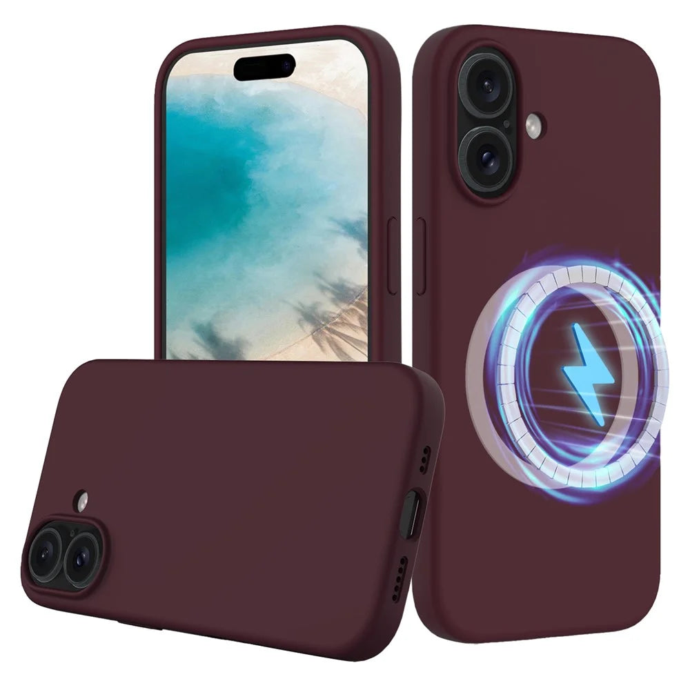 For iPhone 16 Plus Case Liquid Silicone Phone Cover Compatible with MagSafe - Wine Red - 1