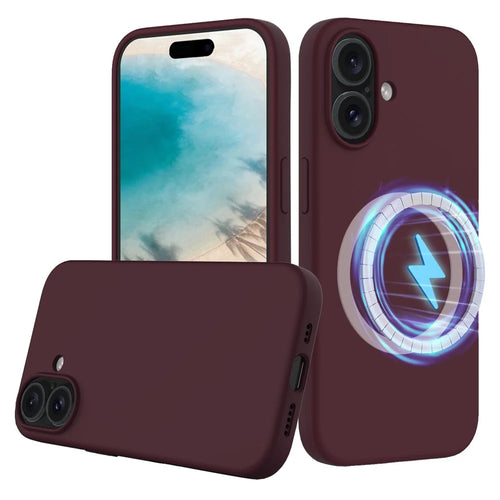 For iPhone 16 Plus Case Liquid Silicone Phone Cover Compatible with MagSafe - Wine Red - 1