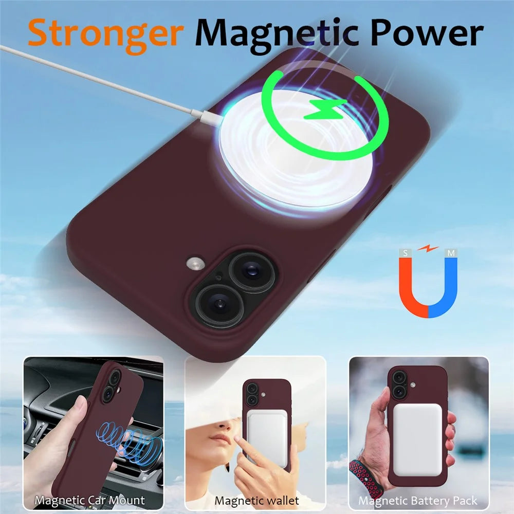 For iPhone 16 Plus Case Liquid Silicone Phone Cover Compatible with MagSafe - Wine Red - 3