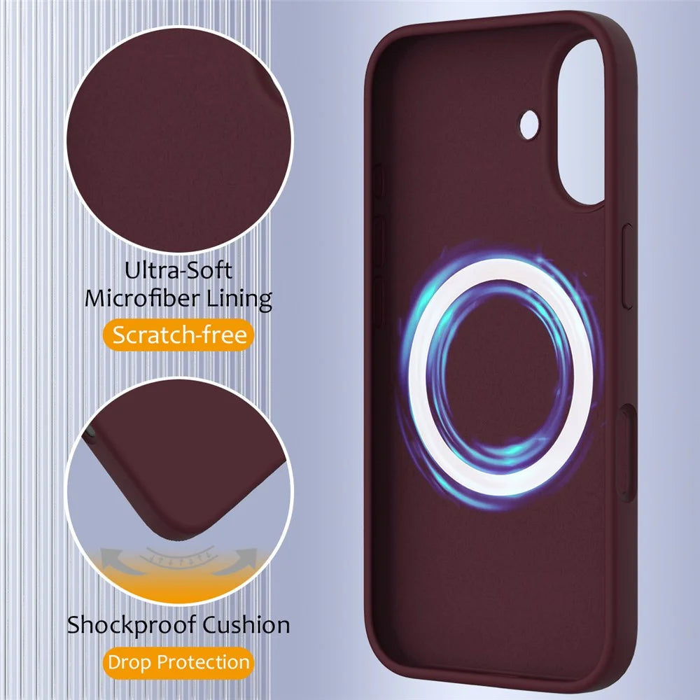 For iPhone 16 Plus Case Liquid Silicone Phone Cover Compatible with MagSafe - Wine Red - 7