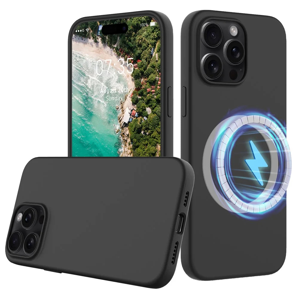 For iPhone 16 Pro Magnetic Case Shockproof Liquid Silicone Phone Cover - Black - 1