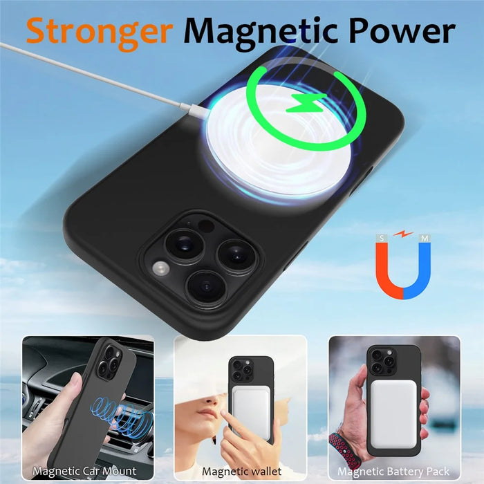 For iPhone 16 Pro Magnetic Case Shockproof Liquid Silicone Phone Cover - Black - 3