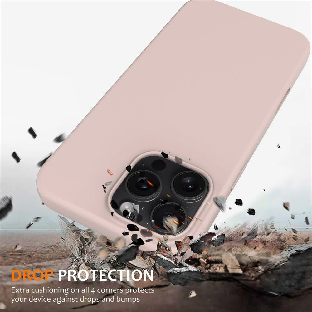 For iPhone 16 Pro Max Magnetic Case Protective Liquid Silicone Phone Cover - Pink - 2
