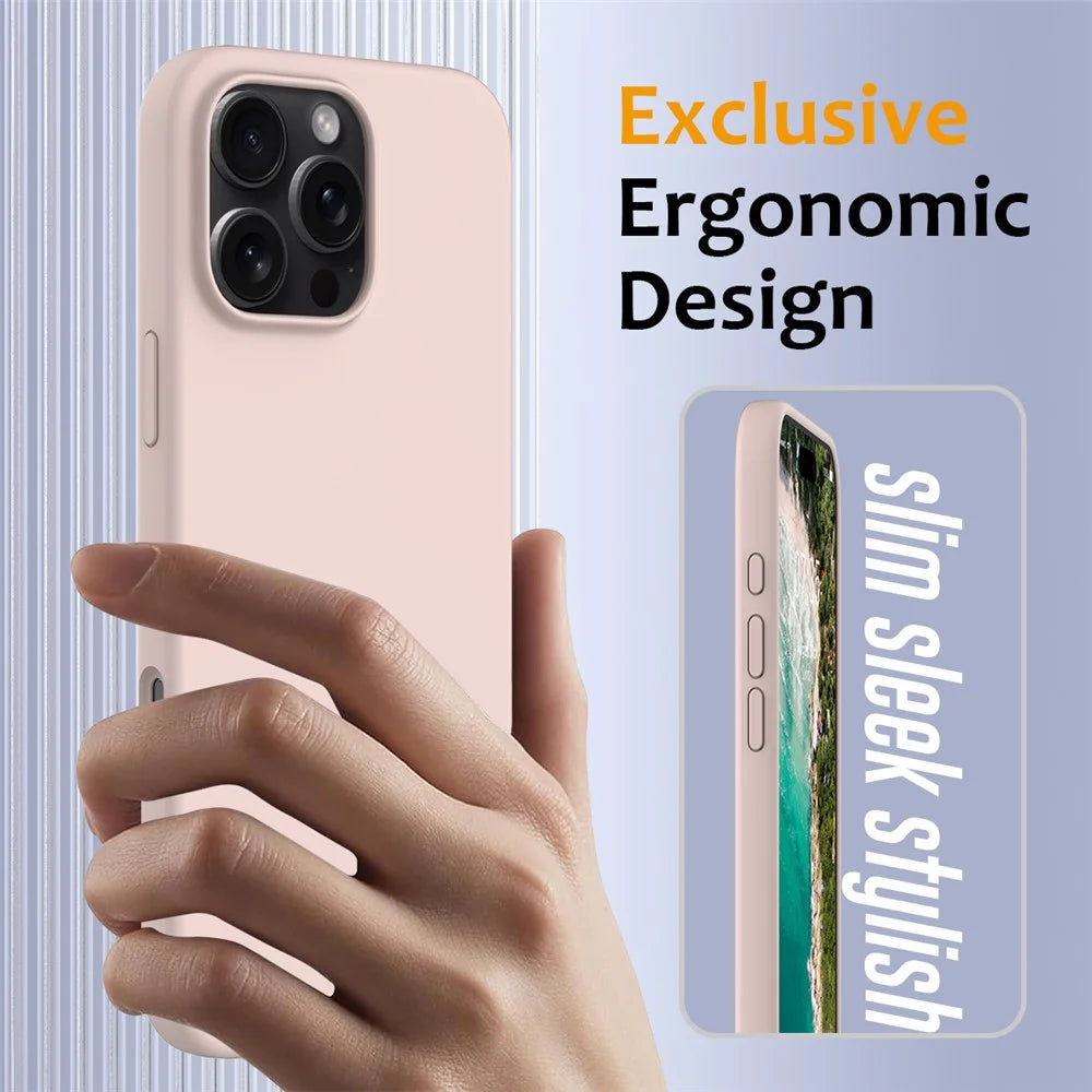For iPhone 16 Pro Max Magnetic Case Protective Liquid Silicone Phone Cover - Pink - 4