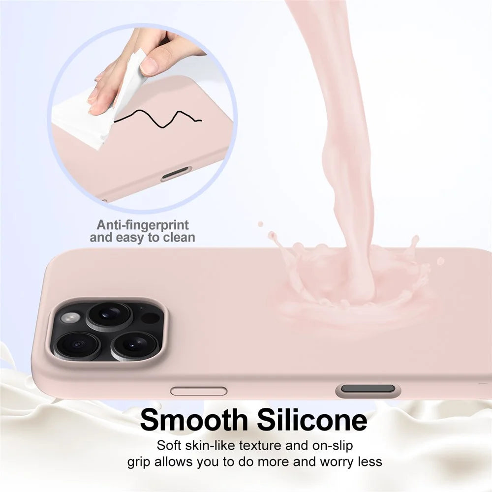 For iPhone 16 Pro Max Magnetic Case Protective Liquid Silicone Phone Cover - Pink - 5