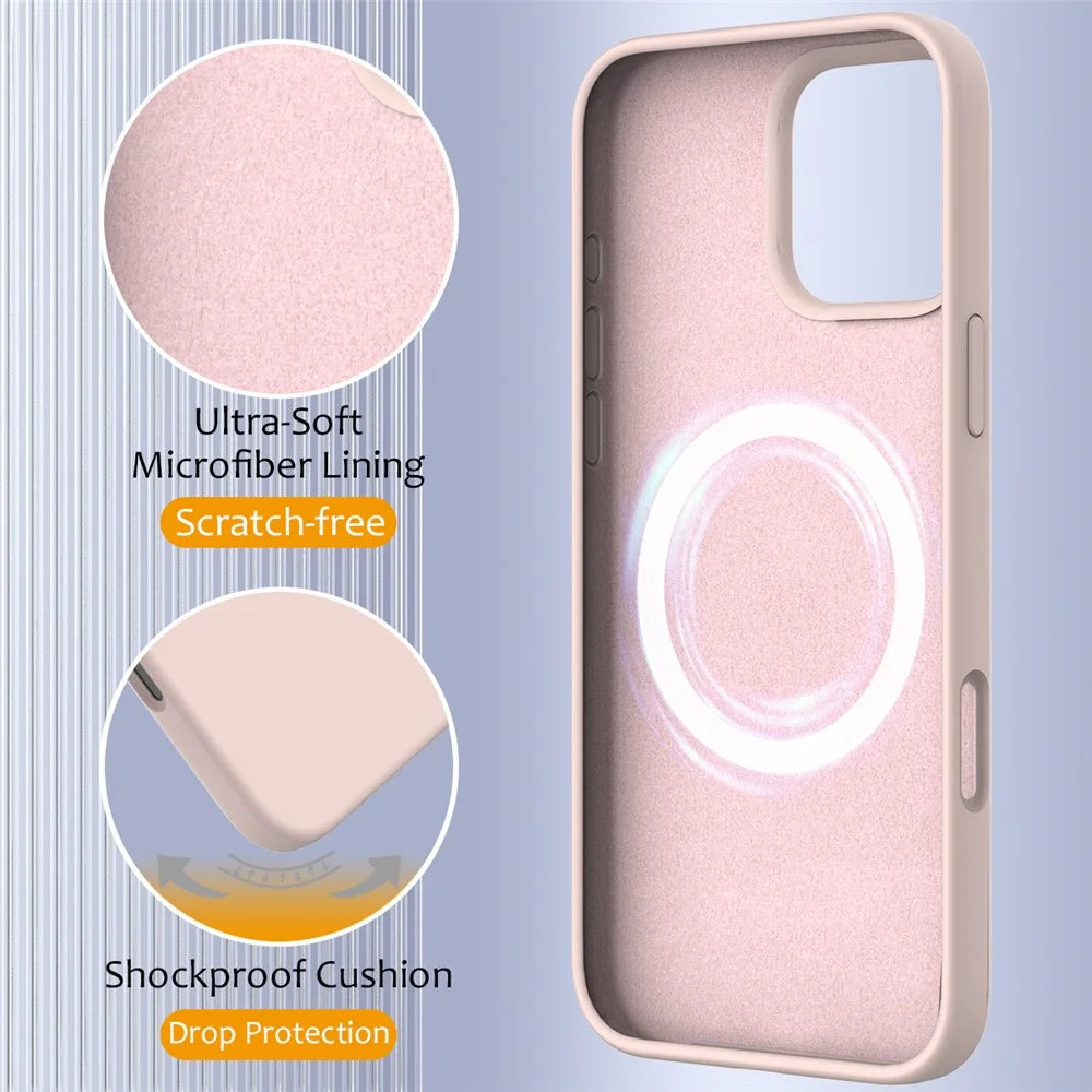 For iPhone 16 Pro Max Magnetic Case Protective Liquid Silicone Phone Cover - Pink - 7