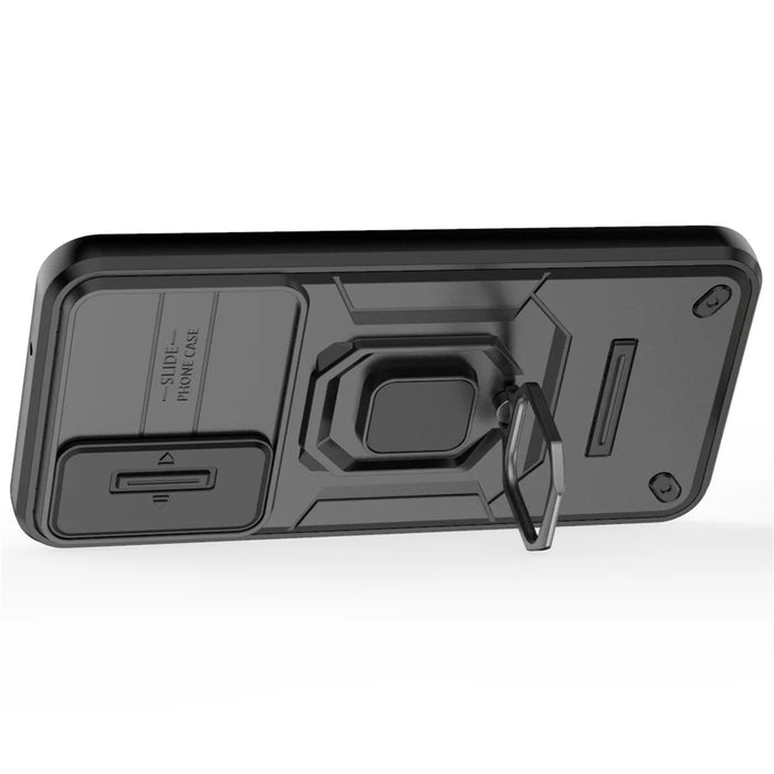 For Samsung Galaxy M35 5G Case PC+TPU Kickstand Phone Protector with Lens Cover - Black - 2