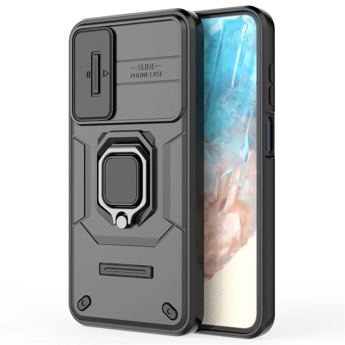 For Samsung Galaxy M35 5G Case PC+TPU Kickstand Phone Protector with Lens Cover - Black - 3