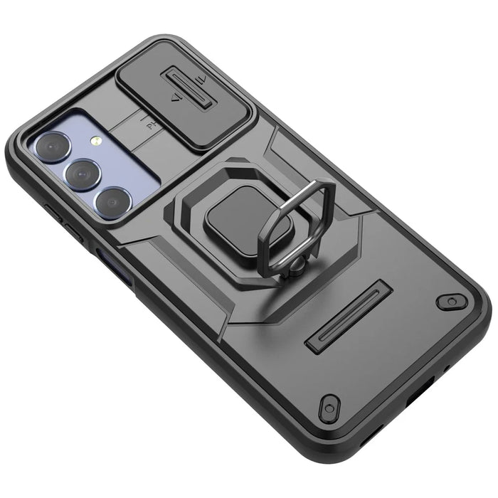 For Samsung Galaxy M35 5G Case PC+TPU Kickstand Phone Protector with Lens Cover - Black - 4