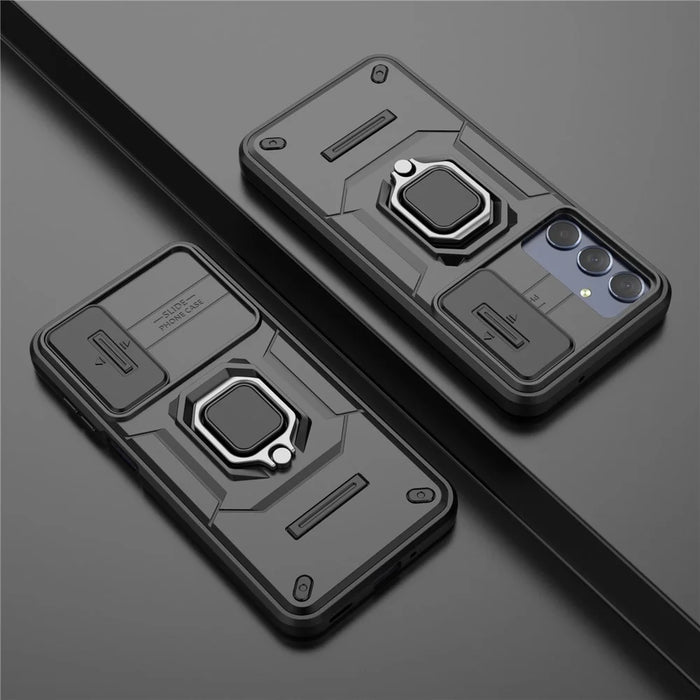 For Samsung Galaxy M35 5G Case PC+TPU Kickstand Phone Protector with Lens Cover - Black - 7
