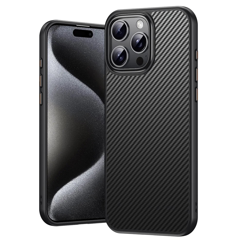 For iPhone 16 Pro Max Magnetic Case Compatible with MagSafe Carbon Fiber Texture PC + TPU Cover - 1