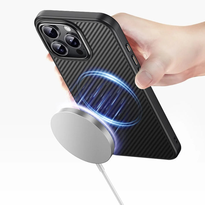 For iPhone 16 Pro Max Magnetic Case Compatible with MagSafe Carbon Fiber Texture PC + TPU Cover - 4
