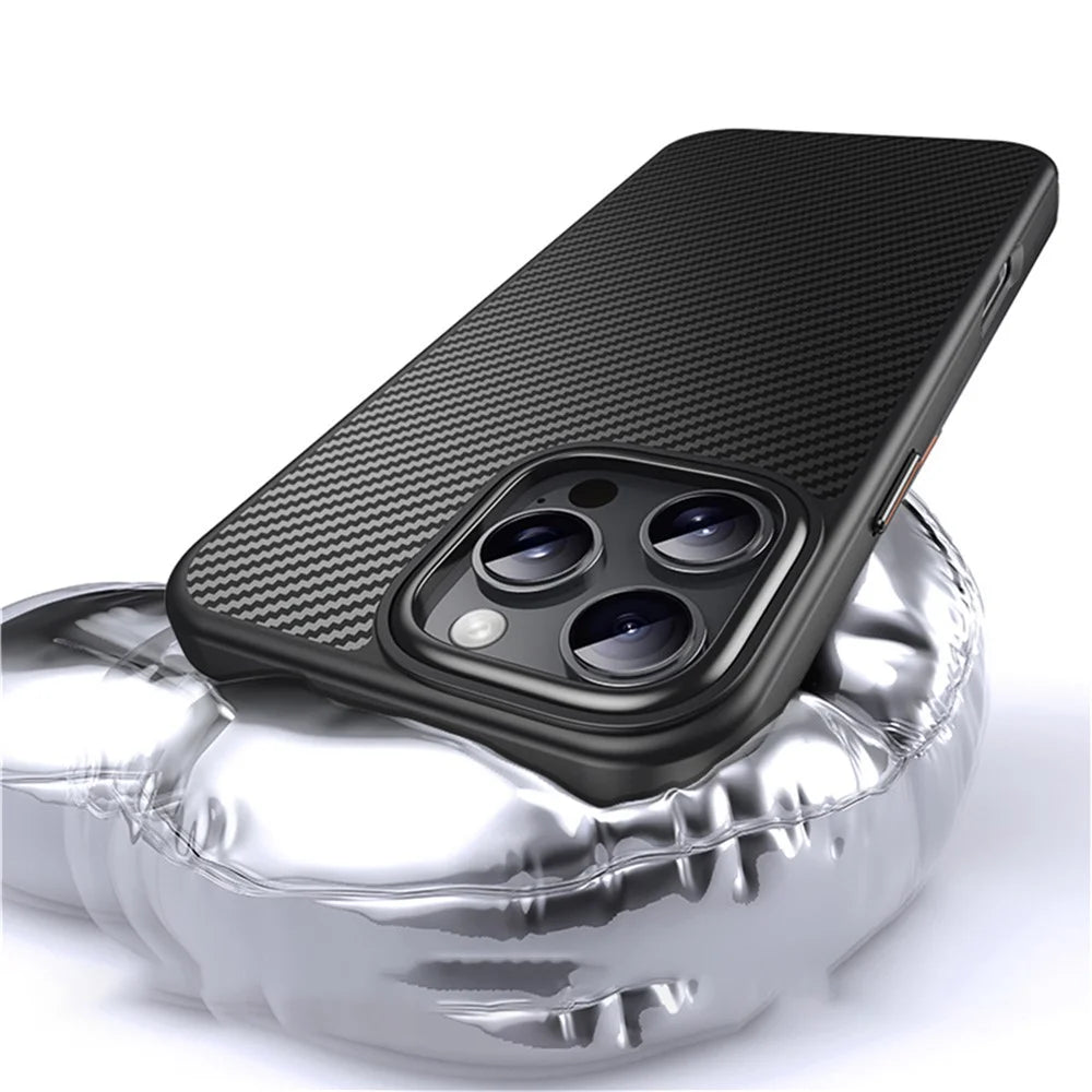 For iPhone 16 Pro Magnetic Case Compatible with MagSafe Carbon Fiber Texture PC + TPU Cover - 3