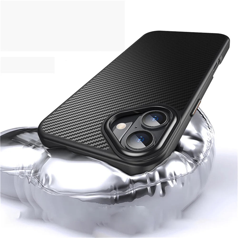 For iPhone 16 Magnetic Case Compatible with MagSafe Carbon Fiber Texture PC + TPU Cover - 3