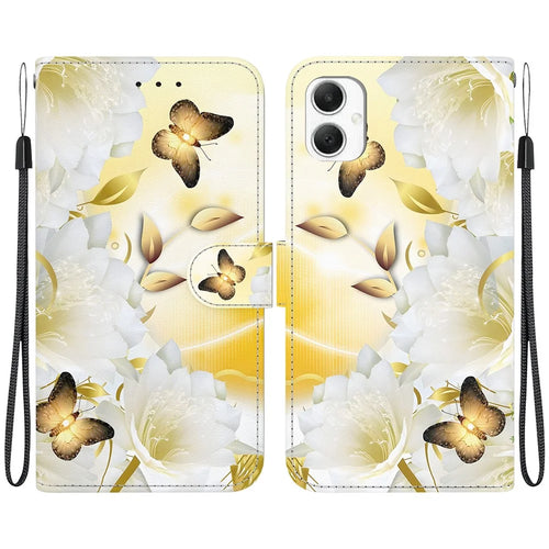 For Samsung Galaxy A06 4G Wallet Phone Case Anti-Drop Leather Flip Cover Pattern Printing - Gold Butterfly Flower - 1