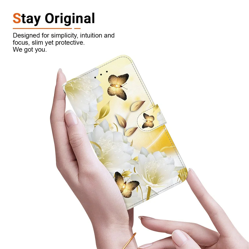 For Samsung Galaxy A06 4G Wallet Phone Case Anti-Drop Leather Flip Cover Pattern Printing - Gold Butterfly Flower - 5