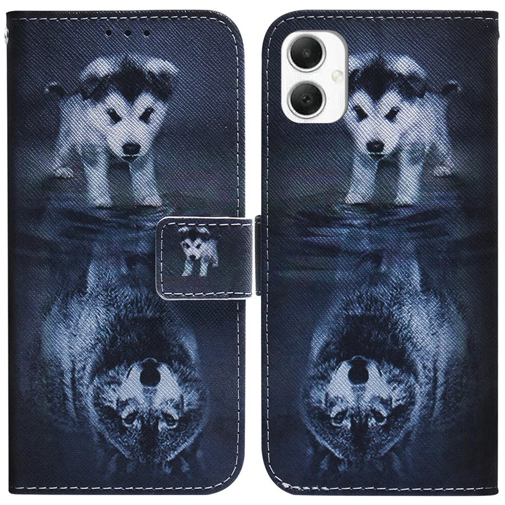 For Samsung Galaxy A06 4G Wallet Case Pattern Print Leather Phone Cover - Dog and Wolf - 1