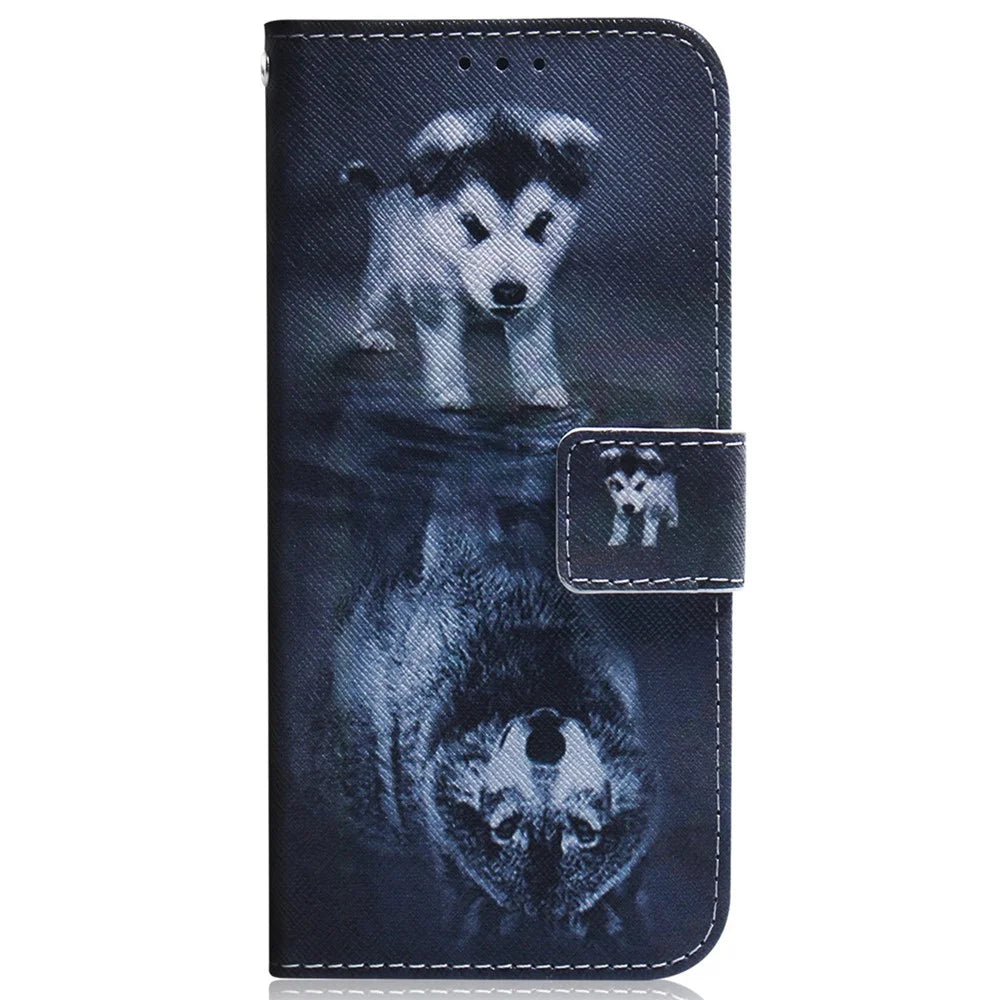 For Samsung Galaxy A06 4G Wallet Case Pattern Print Leather Phone Cover - Dog and Wolf - 6