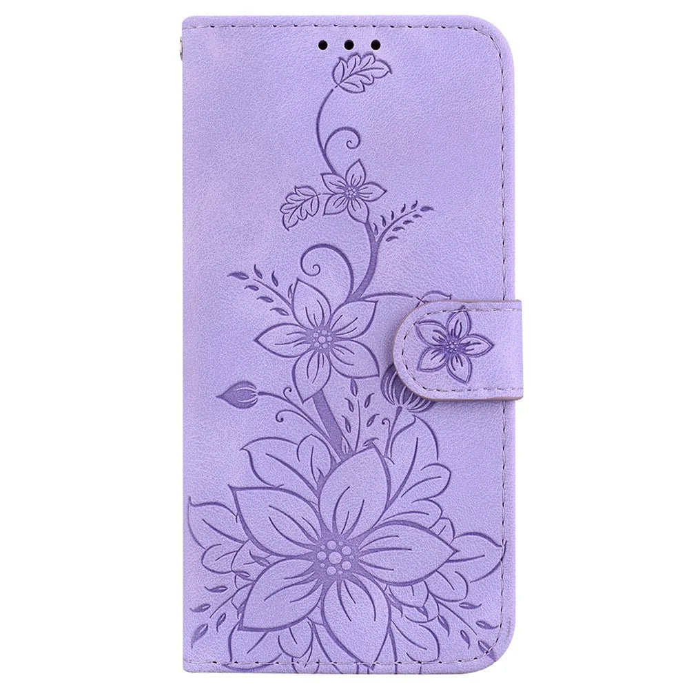 For Samsung Galaxy A06 4G Case Lily Flower Imprint Leather Phone Cover with Stand - Purple - 6