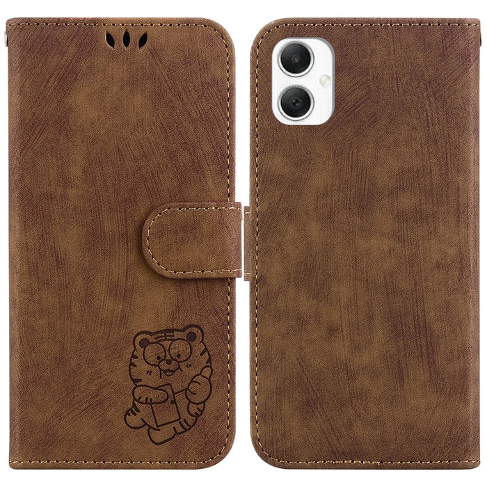 For Samsung Galaxy A06 4G Wallet Case Tiger Imprint Leather Shockproof Phone Cover - Brown - 1