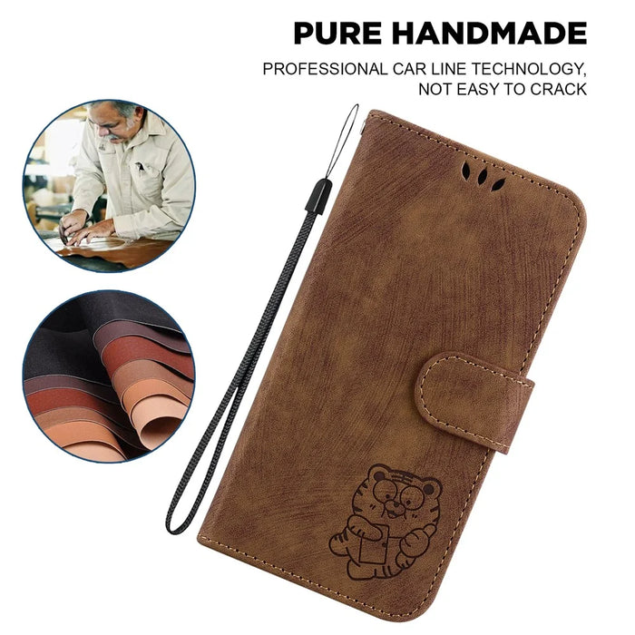 For Samsung Galaxy A06 4G Wallet Case Tiger Imprint Leather Shockproof Phone Cover - Brown - 4