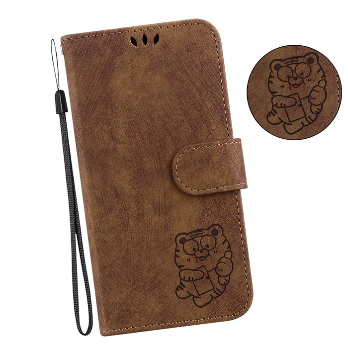 For Samsung Galaxy A06 4G Wallet Case Tiger Imprint Leather Shockproof Phone Cover - Brown - 5