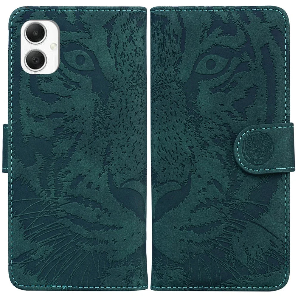 For Samsung Galaxy A06 4G Case Tiger Imprint Leather Wallet Phone Cover - Green - 1