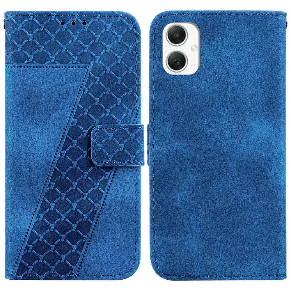 For Samsung Galaxy A06 4G Stand Case 7-Shaped Pattern Imprint Leather Phone Cover - Blue - 1