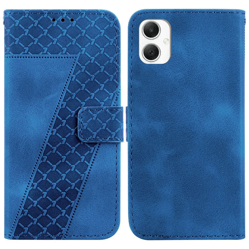 For Samsung Galaxy A06 4G Stand Case 7-Shaped Pattern Imprint Leather Phone Cover - Blue - 1