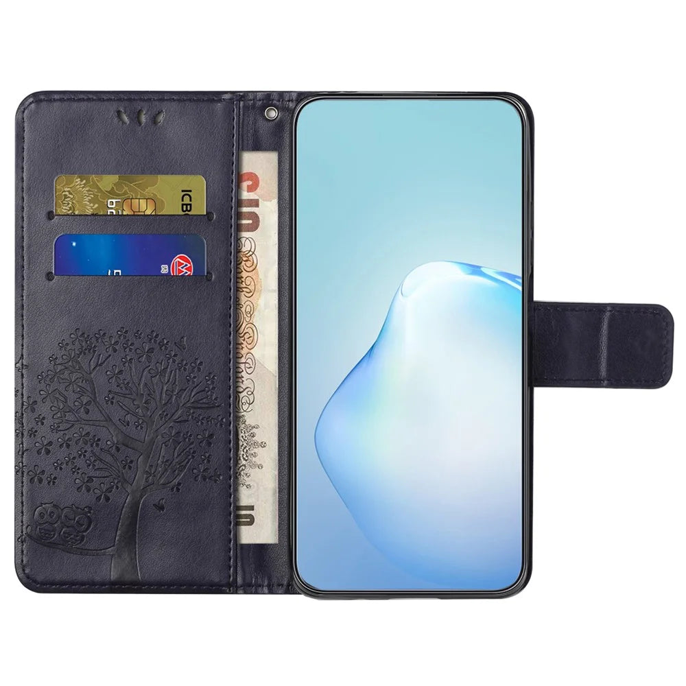 For Samsung Galaxy A16 5G / A16 4G Case PU Leather Owl Tree Imprinted Wallet Phone Cover - Dark Purple - 2