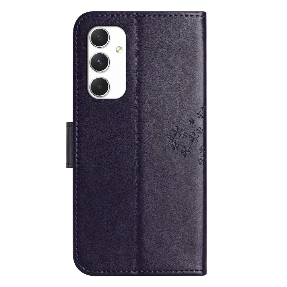 For Samsung Galaxy A16 5G / A16 4G Case PU Leather Owl Tree Imprinted Wallet Phone Cover - Dark Purple - 5