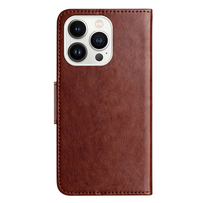 For iPhone 16 Pro Leather Case Butterflies Flower Pattern Wallet Stand Phone Cover - Brown - 6