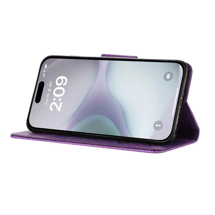 For iPhone 16 Plus Case Butterflies Flower Leather Wallet Flip Phone Cover - Purple - 3