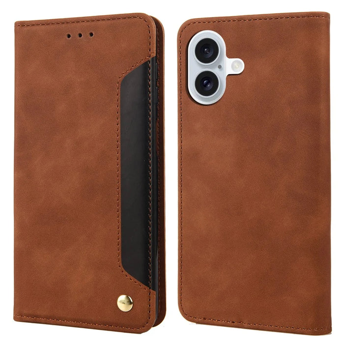 For iPhone 16 Case PU Leather Shockproof Protection Wallet Phone Cover - Brown - 1