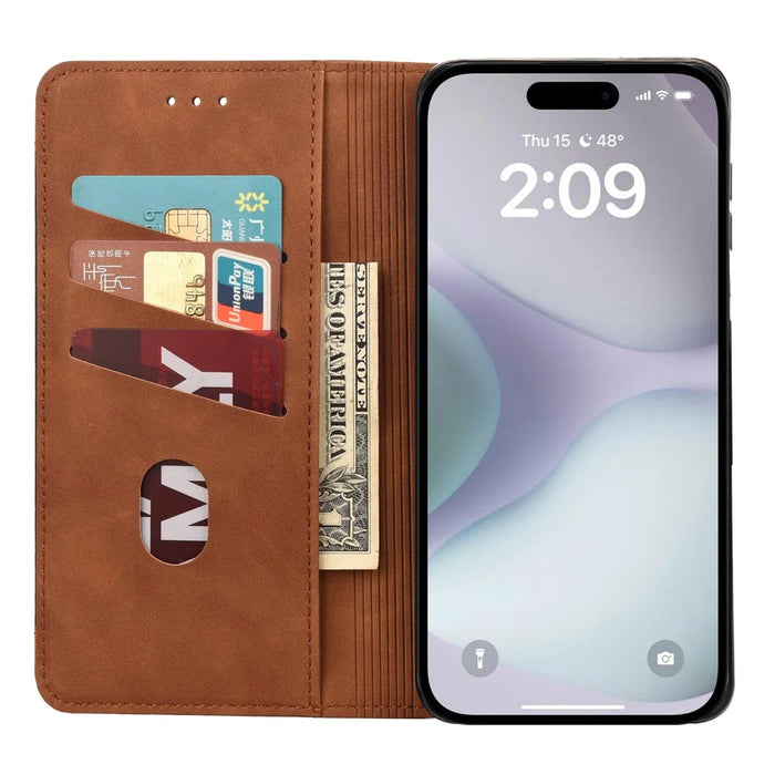 For iPhone 16 Case PU Leather Shockproof Protection Wallet Phone Cover - Brown - 2