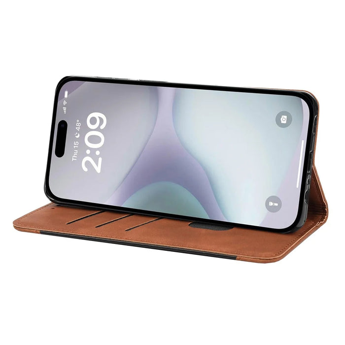 For iPhone 16 Case PU Leather Shockproof Protection Wallet Phone Cover - Brown - 3