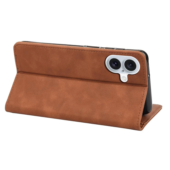 For iPhone 16 Case PU Leather Shockproof Protection Wallet Phone Cover - Brown - 4